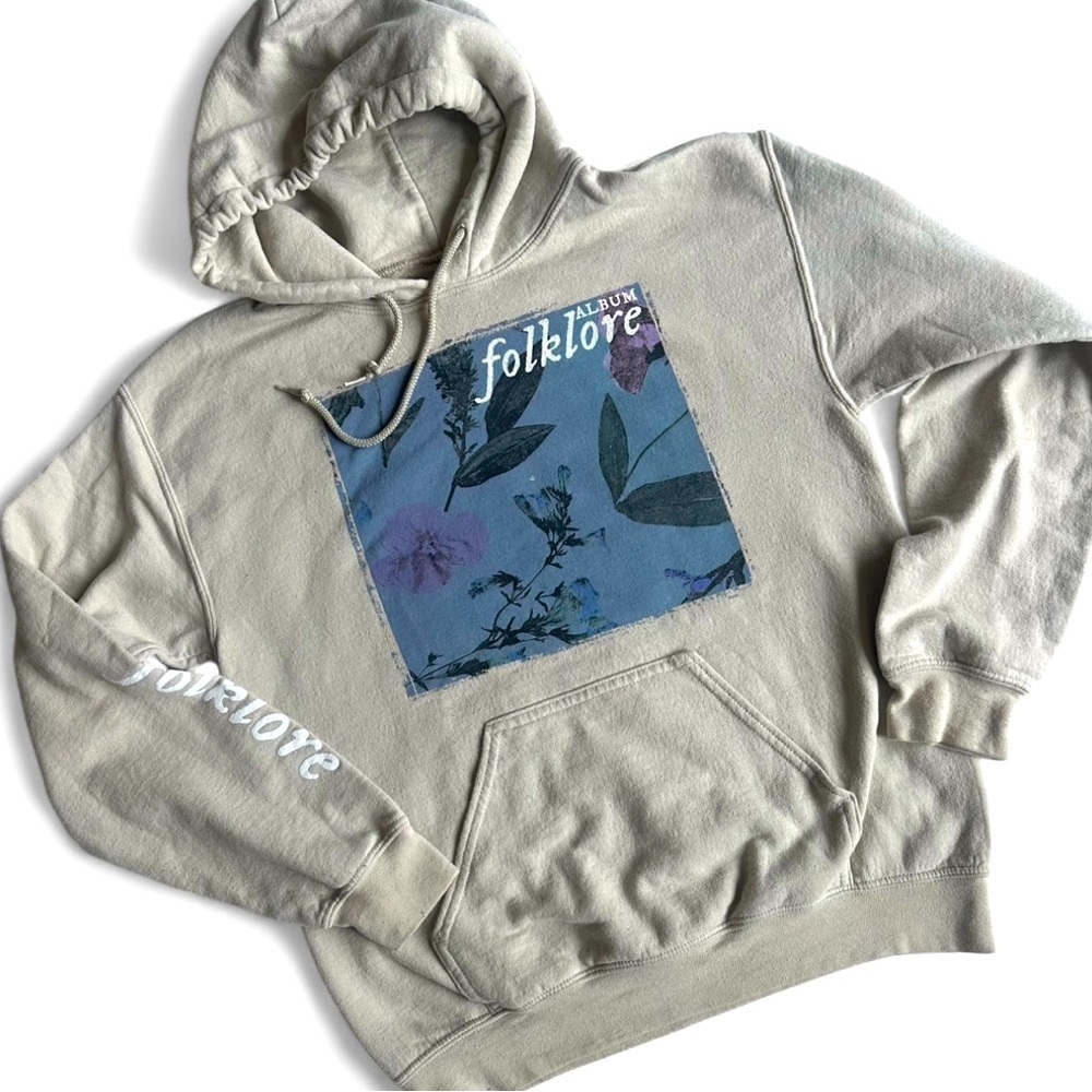 Taylor Swift Folklore Official Merch Album Hoodie Tan Hooded Sweatshirt Sz S